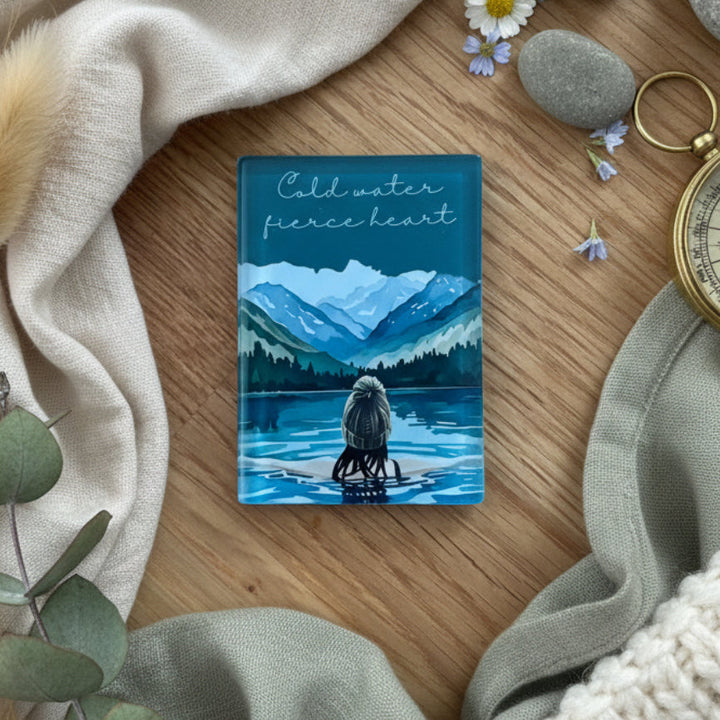 Cold Water Free Spirit Glass Magnet – Brunette Hair Wild Swimming