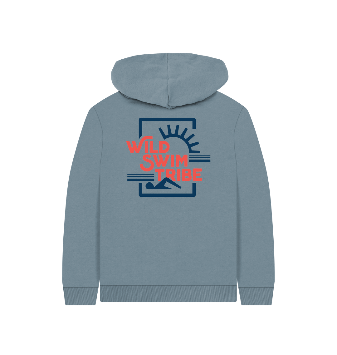 Stone Blue Printed Kids Hoodie