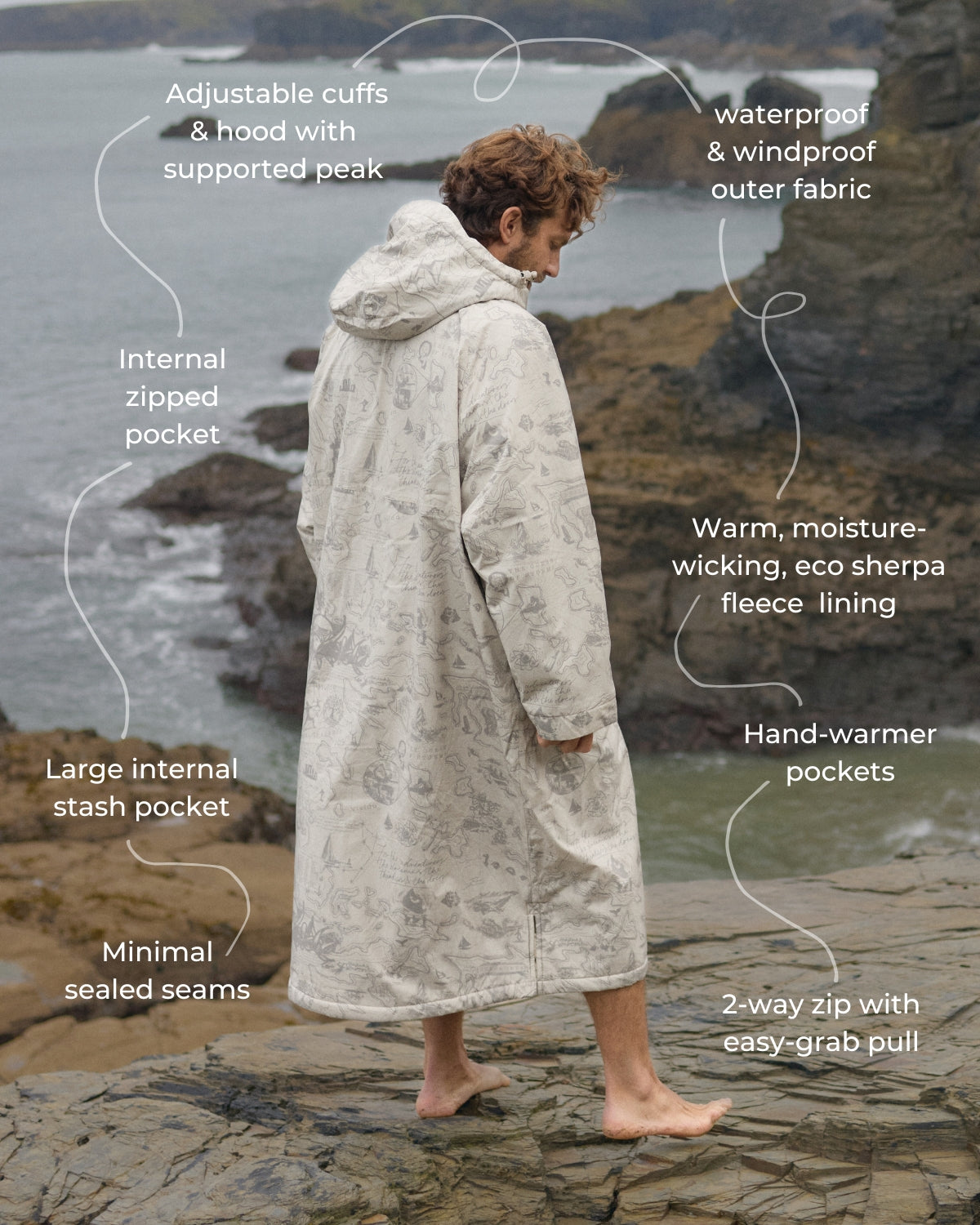 Features of a Vivida sherpa weatherproof changing robe desert sand