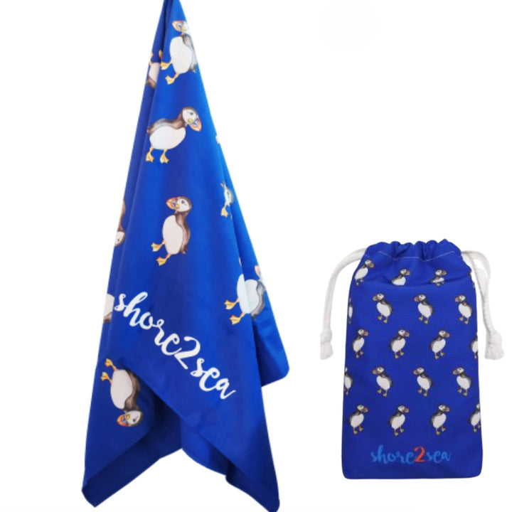 100% Recycled Microfibre Towel Blue - Puffin