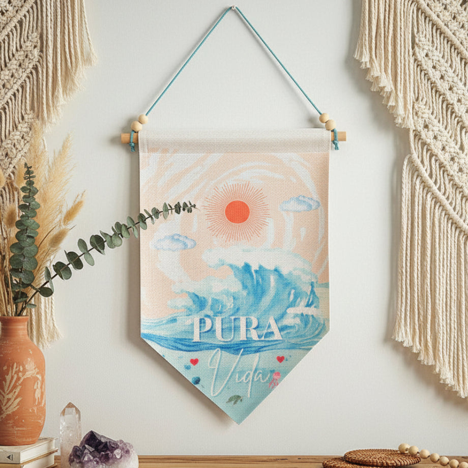 Pura Vida Linen Hanging Sign – Sun &amp; Sea Boho Wall Art