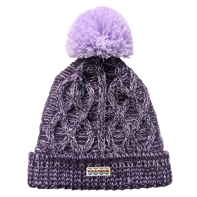 Cable Knit Bobble Hat - Lilac &amp; Plum