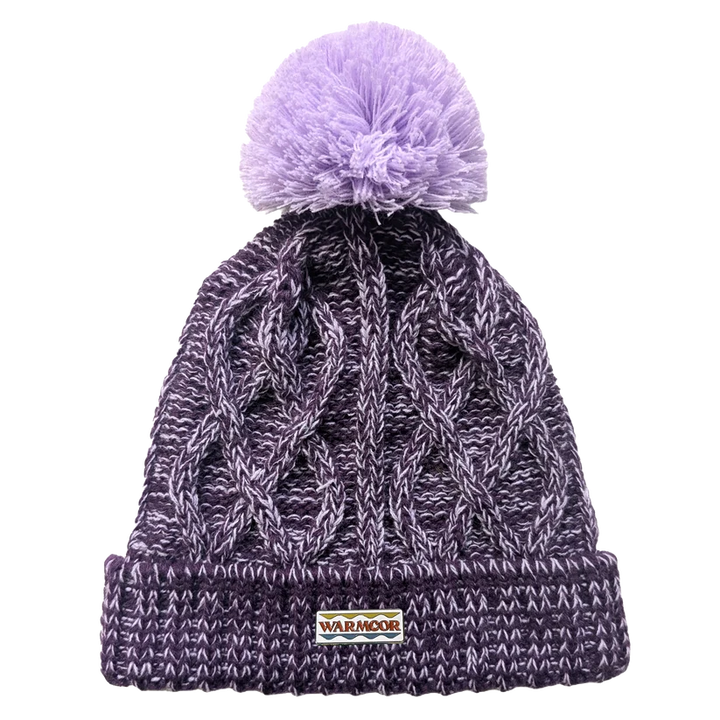 Cable Knit Bobble Hat - Lilac &amp; Plum