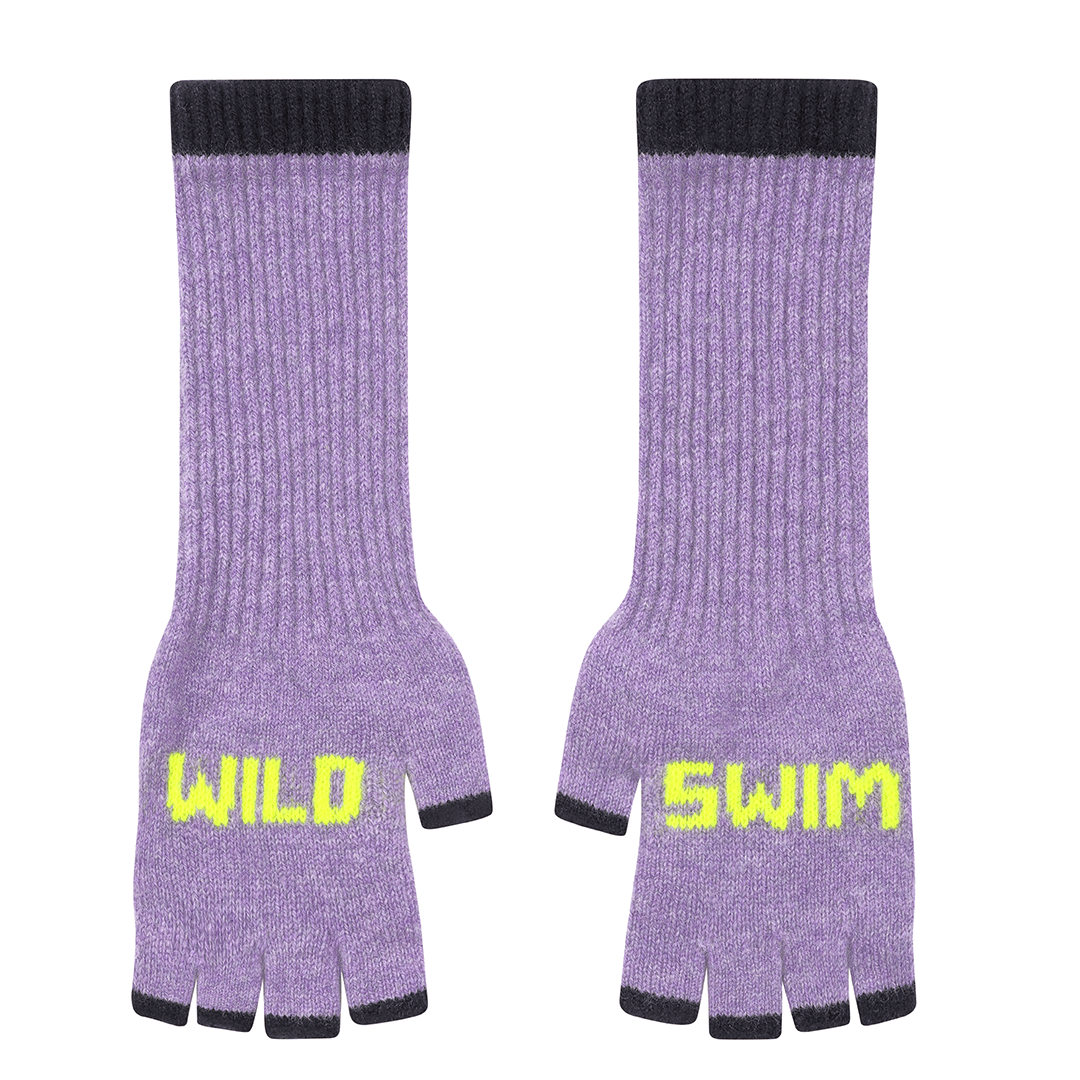 Wild Swim Fingerless Gloves in Parma Violet &amp; Neon Yellow