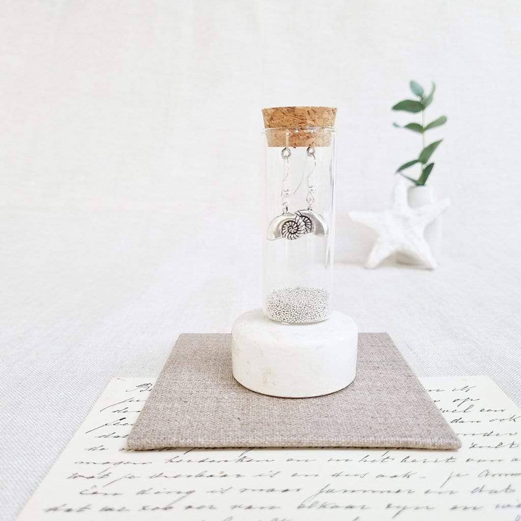 Ammonite Seashell Earrings in a Bottle