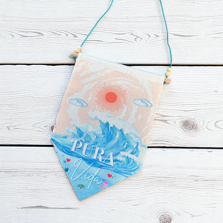 Pura Vida Linen Hanging Sign – Sun &amp; Sea Boho Wall Art