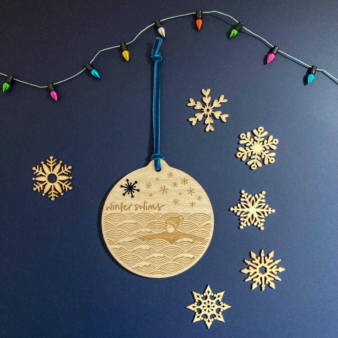 Winter swims laser etched bauble