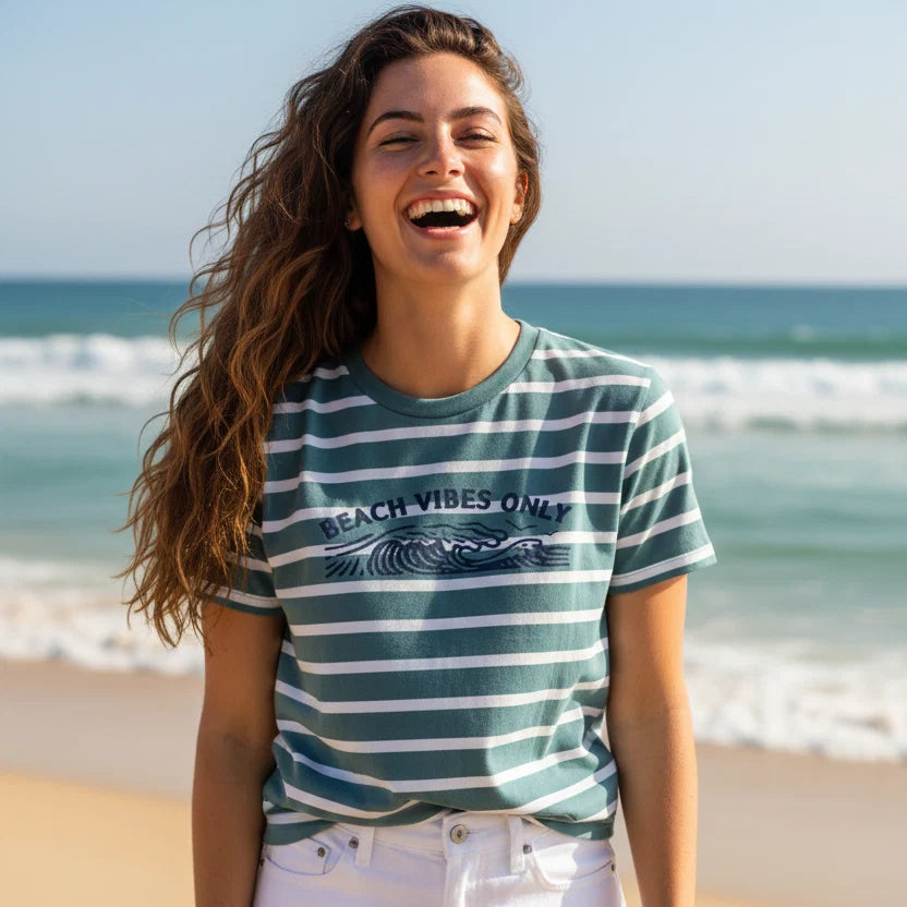Blue and white striped t-shirt with &