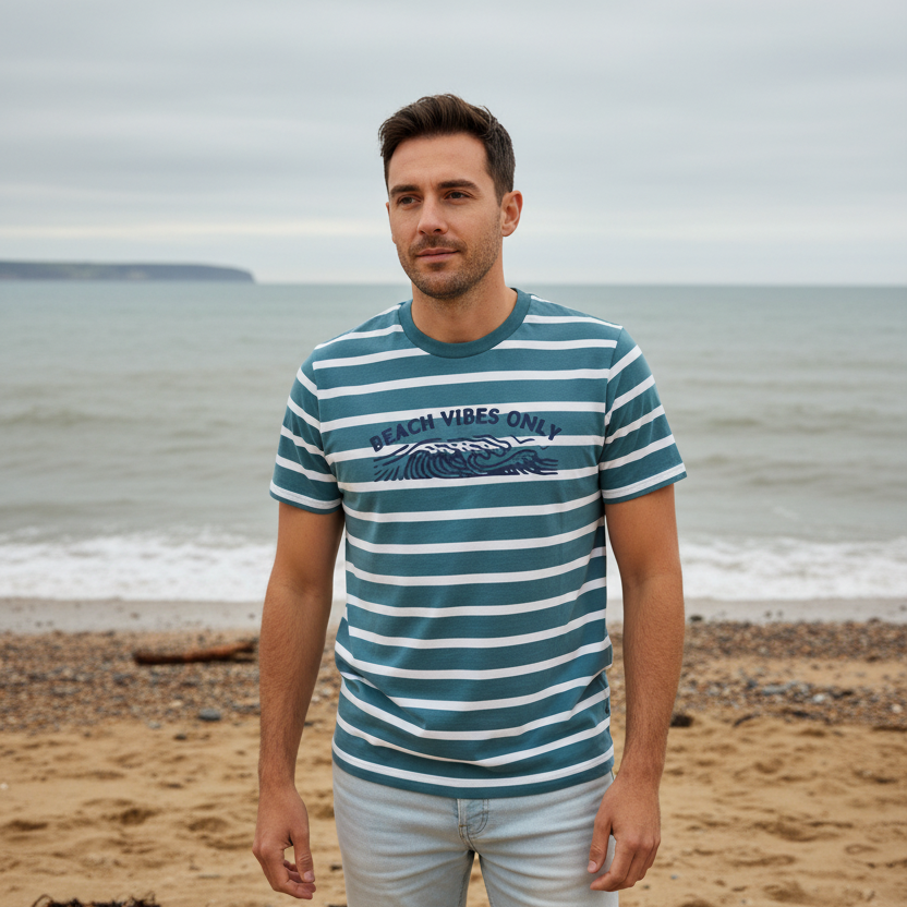 Beach Vibes Unisex T-Shirt Blue Stripes organic cotton sustainable surf clothing