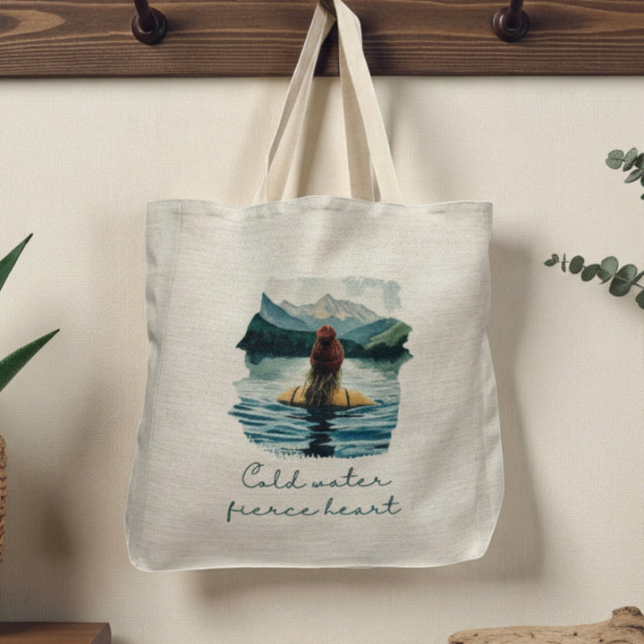 Cold Water Fierce Heart Tote Bag – Wild Female Blonde Hair Swimmer Design