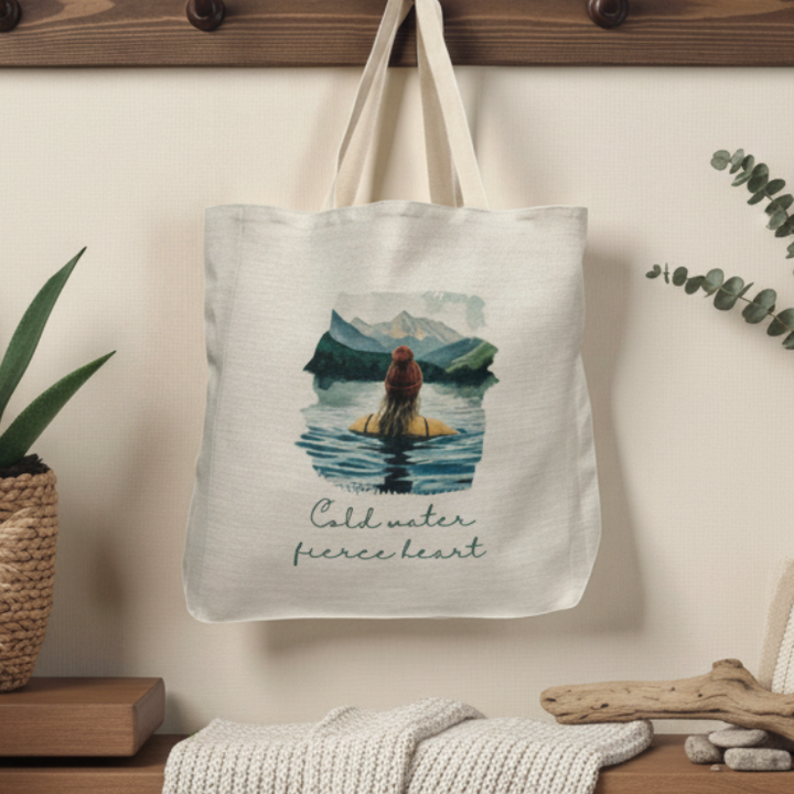 Cold Water Fierce Heart Tote Bag – Wild Female Blonde Hair Swimmer Design