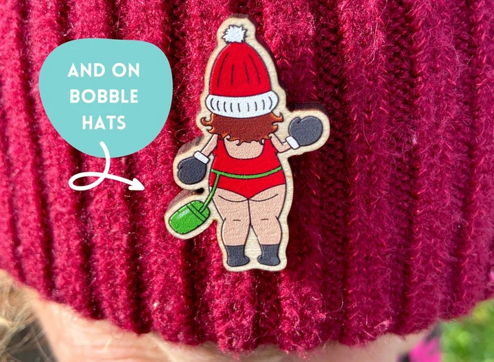 Christmas Wild Swimmer Wooden Pin Badge