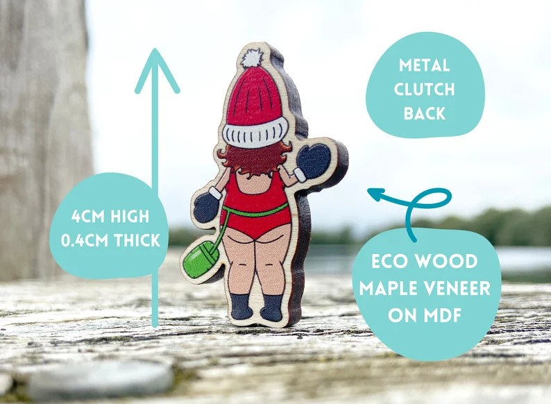 Christmas Wild Swimmer Wooden Pin Badge