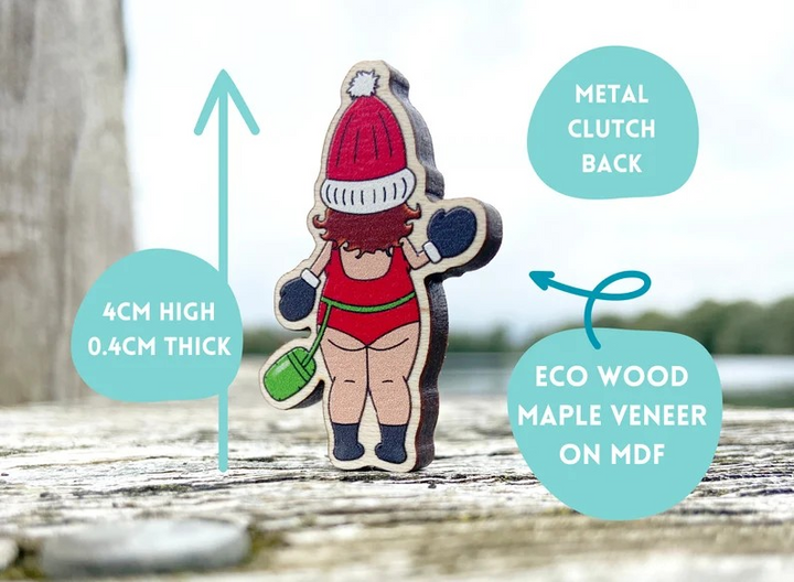 Christmas Wild Swimmer Wooden Pin Badge