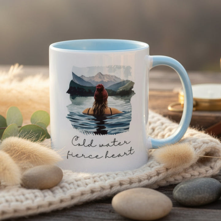 Cold Water Swimming Mug – Cold Water Fierce Heart - Blonde Hair Design