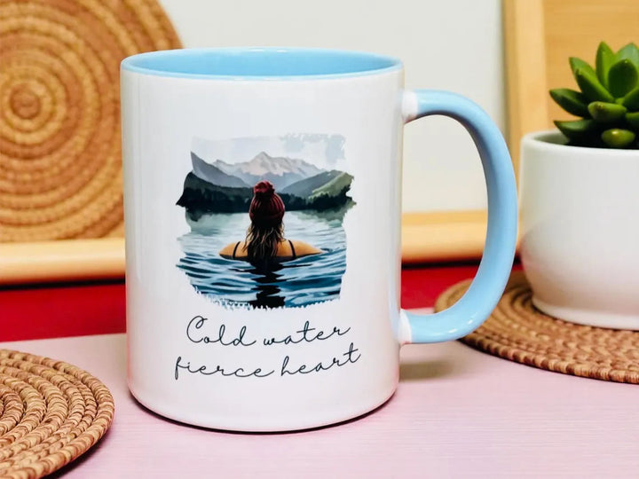 Cold Water Swimming Mug – Cold Water Fierce Heart - Blonde Hair Design