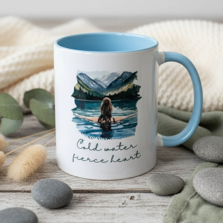 Cold Water Swimming Mug – Cold Water Fierce Heart - Brunette Hair Design