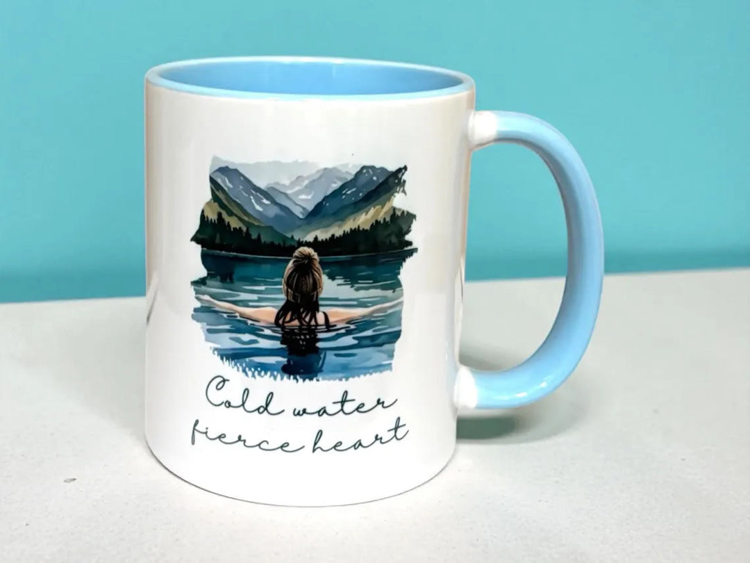 Cold Water Swimming Mug – Cold Water Fierce Heart - Brunette Hair Design