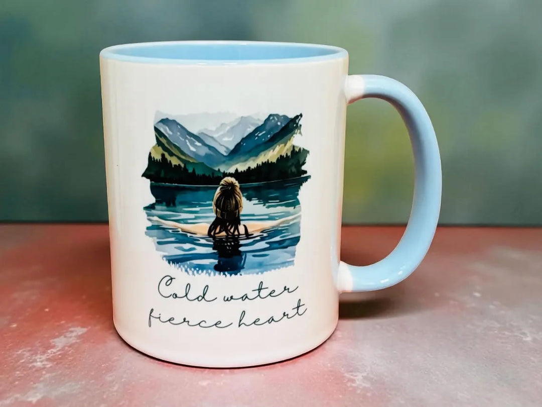 Cold Water Swimming Mug – Cold Water Fierce Heart - Brunette Hair Design
