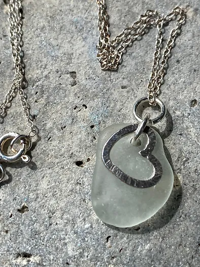 Sandbanks Sea Glass & Silver Heart Necklace