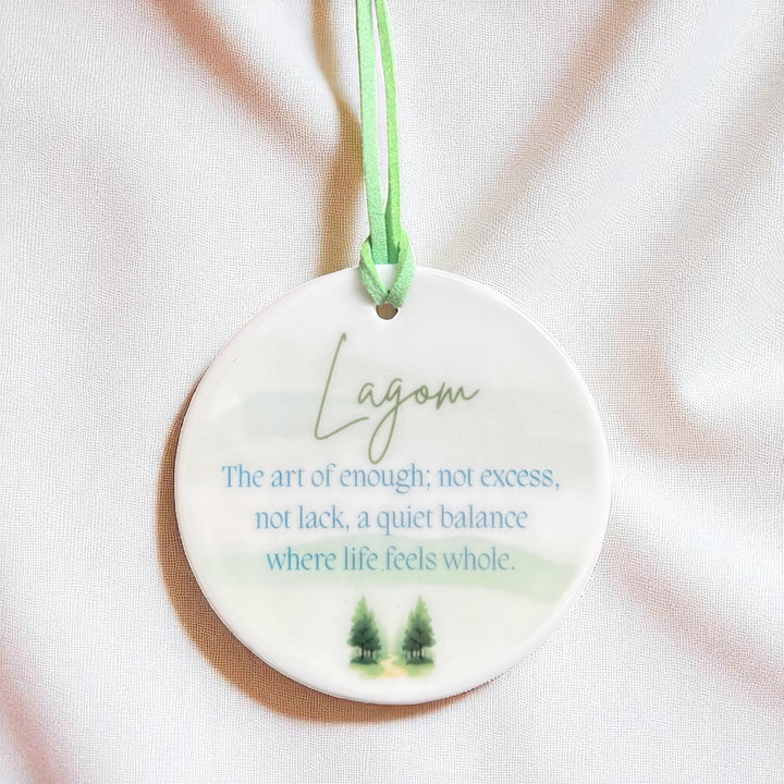 Lagom Ceramic Round Ornament – Swedish Scandinavian Word with Definition - Minimalist Home Décor &amp; Inspirational Gift