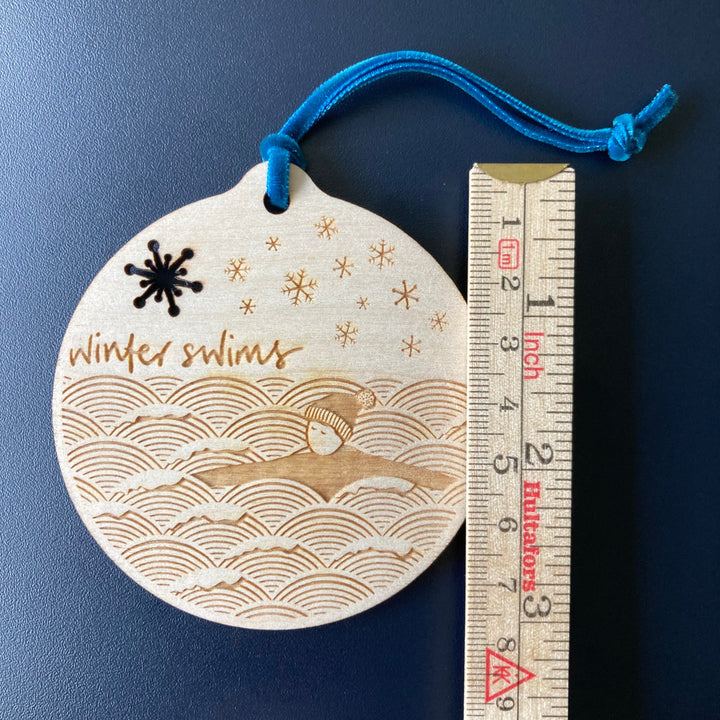 Winter swims laser etched bauble