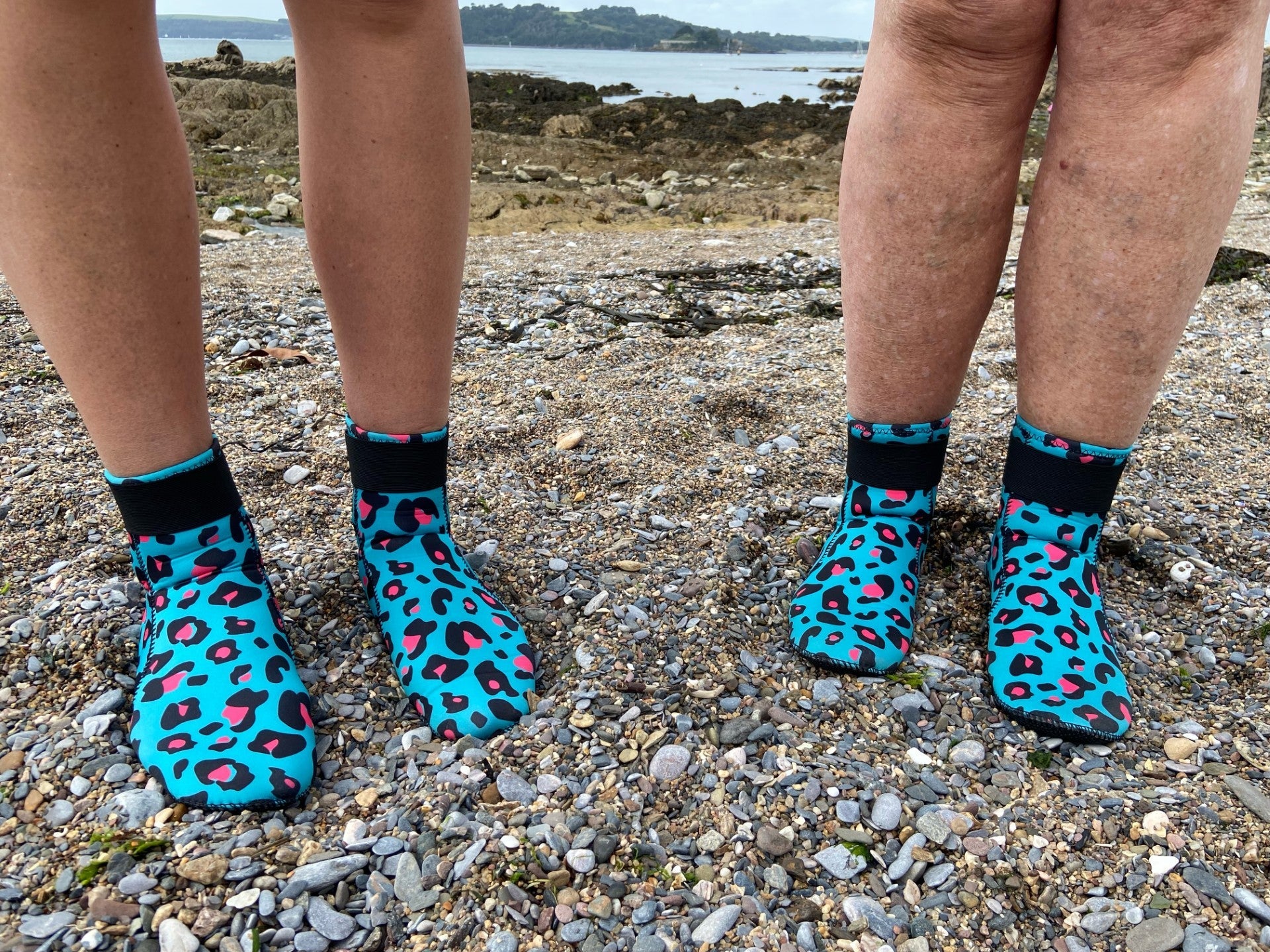 Eco-friendly neoprene wild swimming socks: Leopard