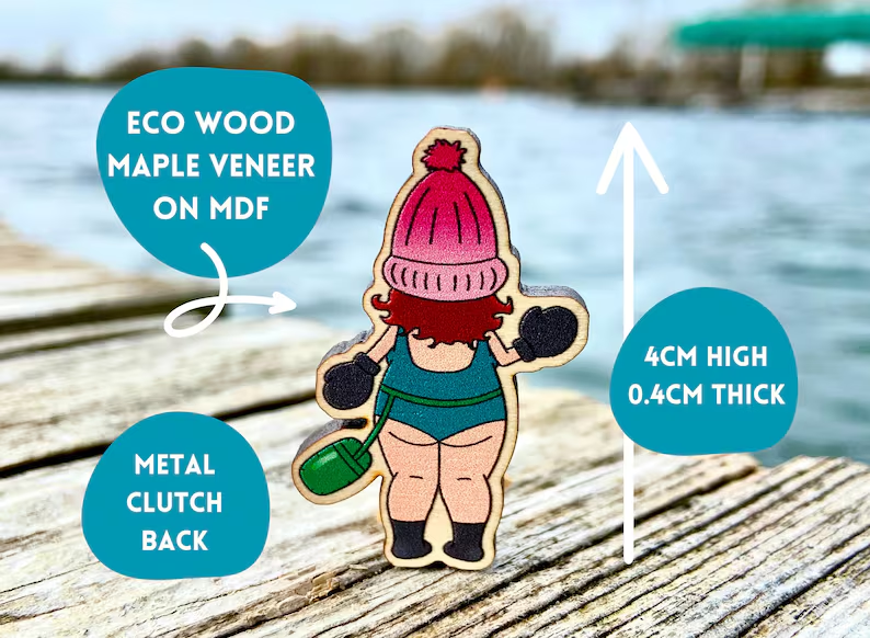 Mindful Wild Swimmer Wooden Pin Badge