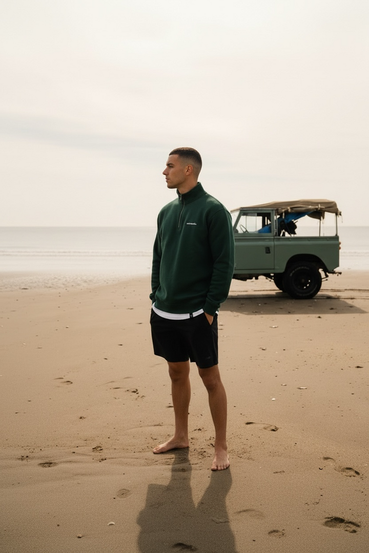 Men’s Atlantic 1/4 Zip Sweatshirt – Evergreen | Organic Cotton Layer by Surfsmile