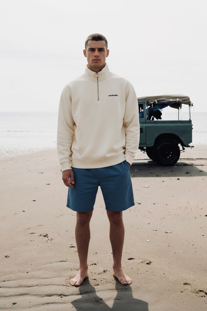 Men’s Atlantic 1/4 Zip Sweatshirt – Oat | Organic Cotton Layer by Surfsmile