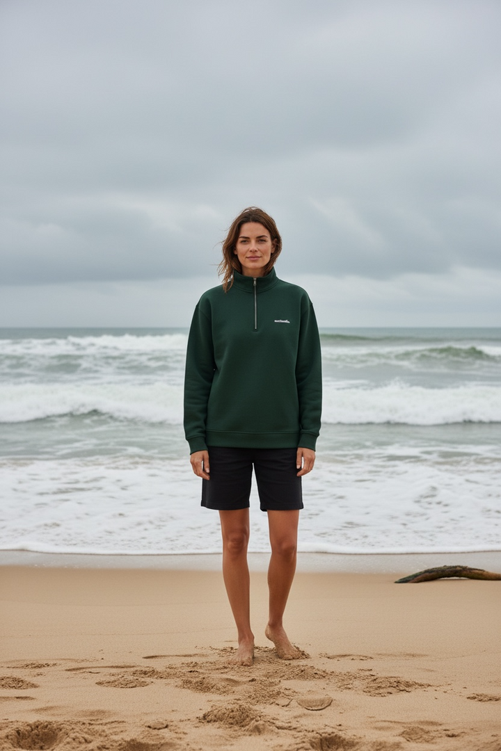 Women’s 1/4 Zip Sweatshirt – Evergreen | Organic Cotton by Surfsmile