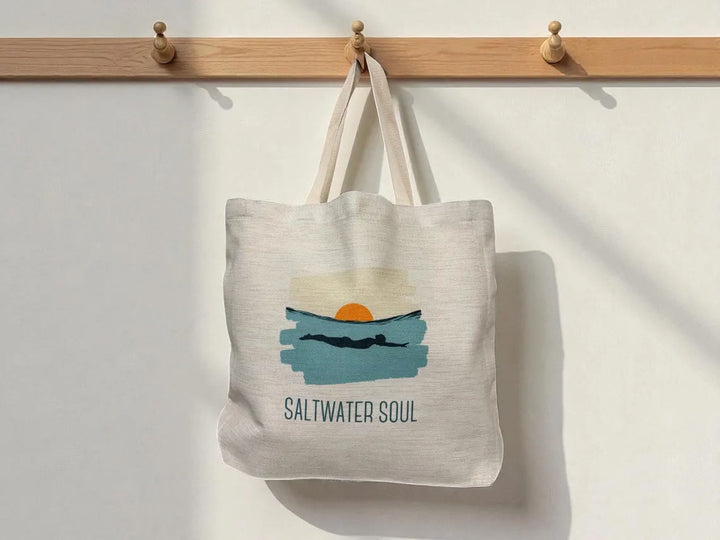 Saltwater Soul Tote Bag – Female Silhouette Swimming in Ocean Design