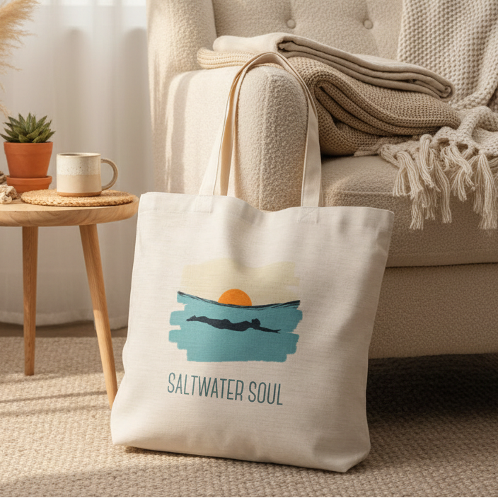 Saltwater Soul Tote Bag – Female Silhouette Swimming in Ocean Design