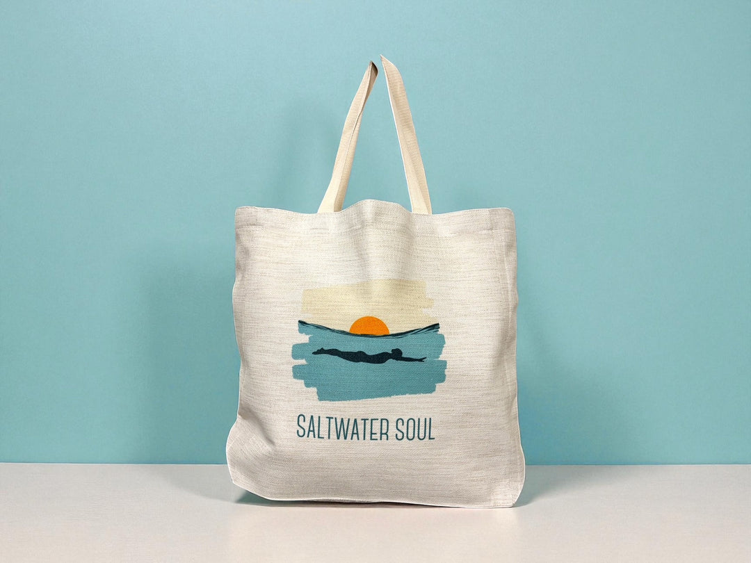 Saltwater Soul Tote Bag – Female Silhouette Swimming in Ocean Design