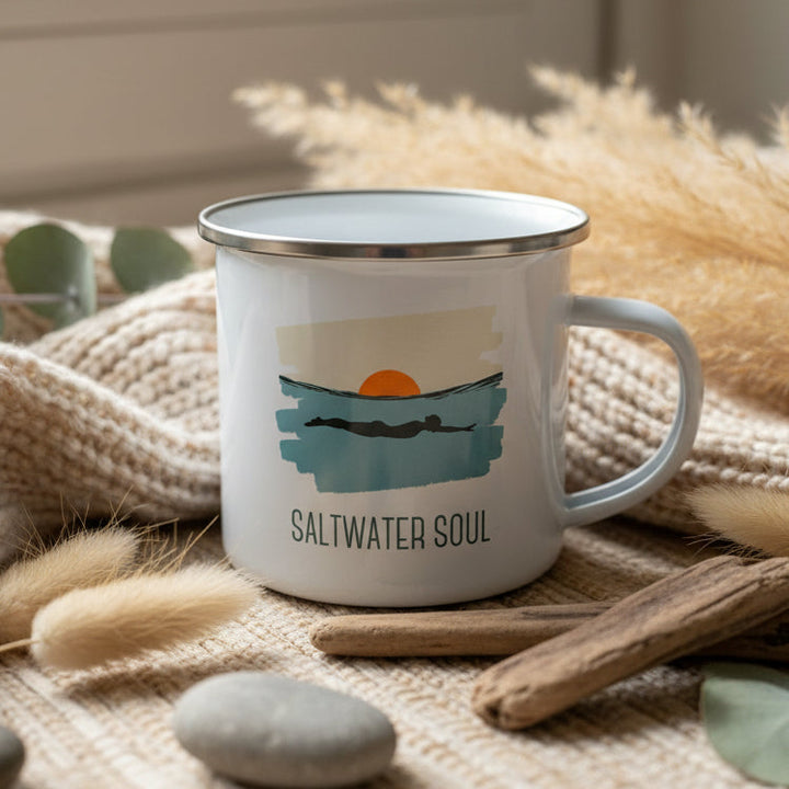 Saltwater Soul Enamel Mug – 12oz Ocean &amp; Wild Swimming Mug