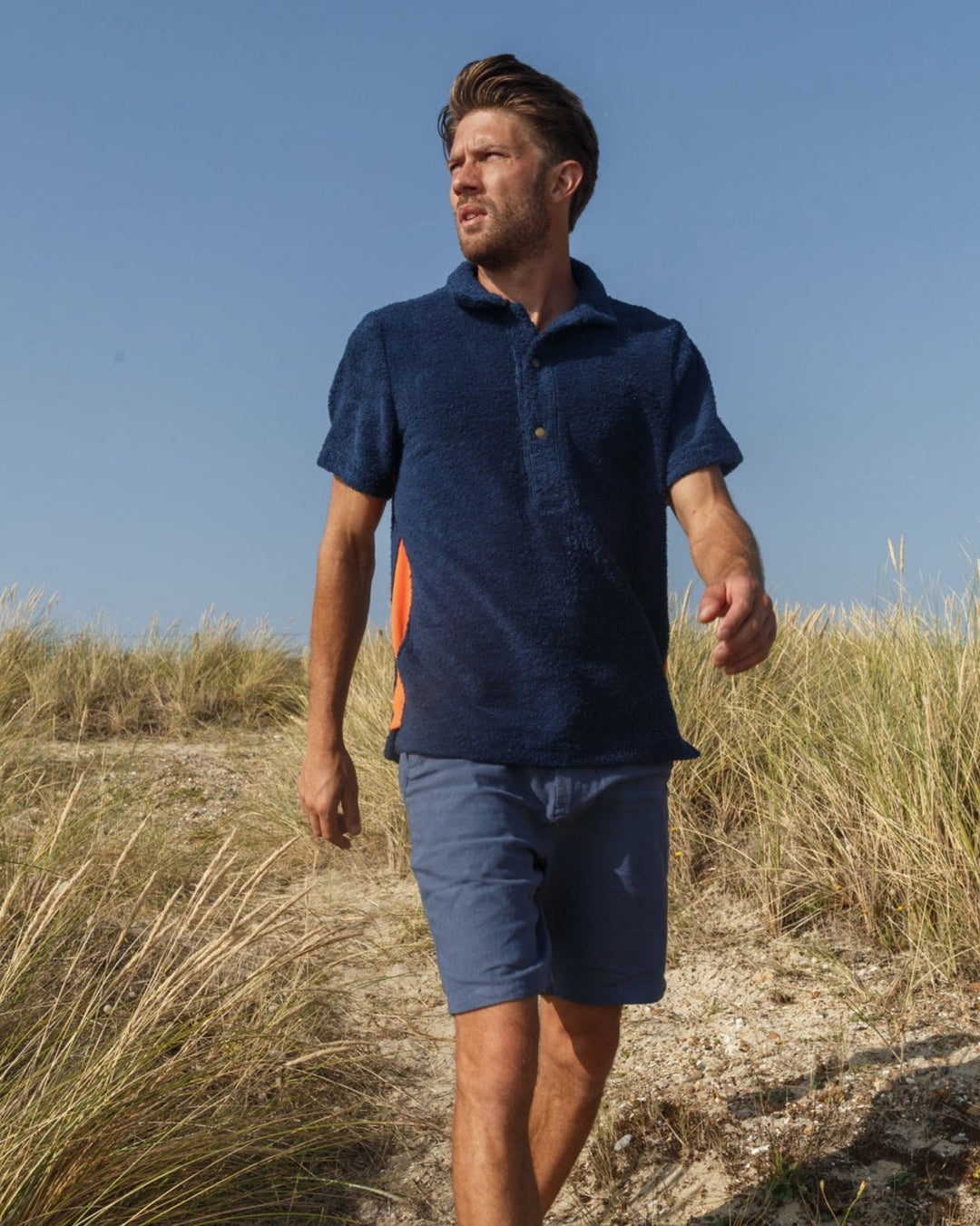 Navy and orange Bond polo shirt by So English, casual men&
