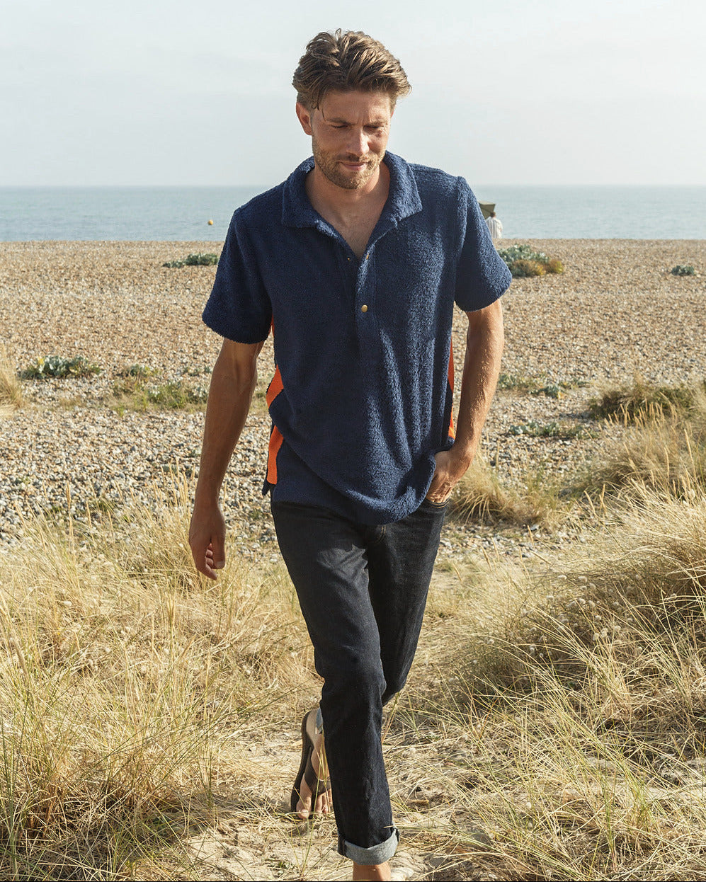 So English navy and orange polo shirt, stylish men&