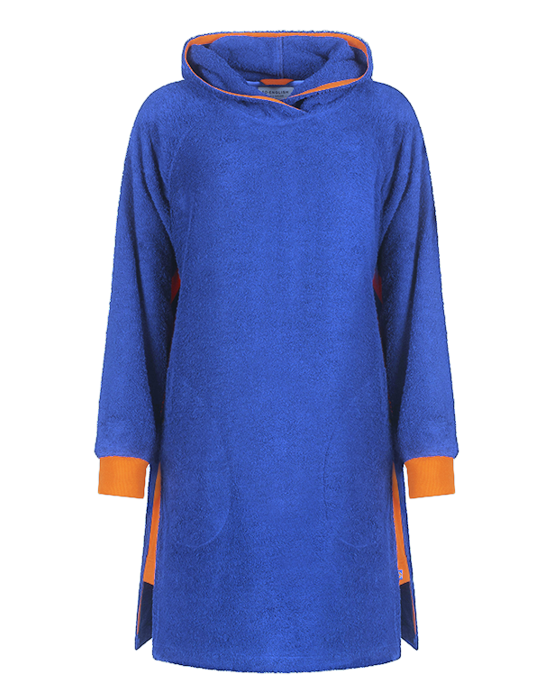 Long Brighton Blue and orange hoodie by So English featuring a relaxed fit and casual beachwear style.