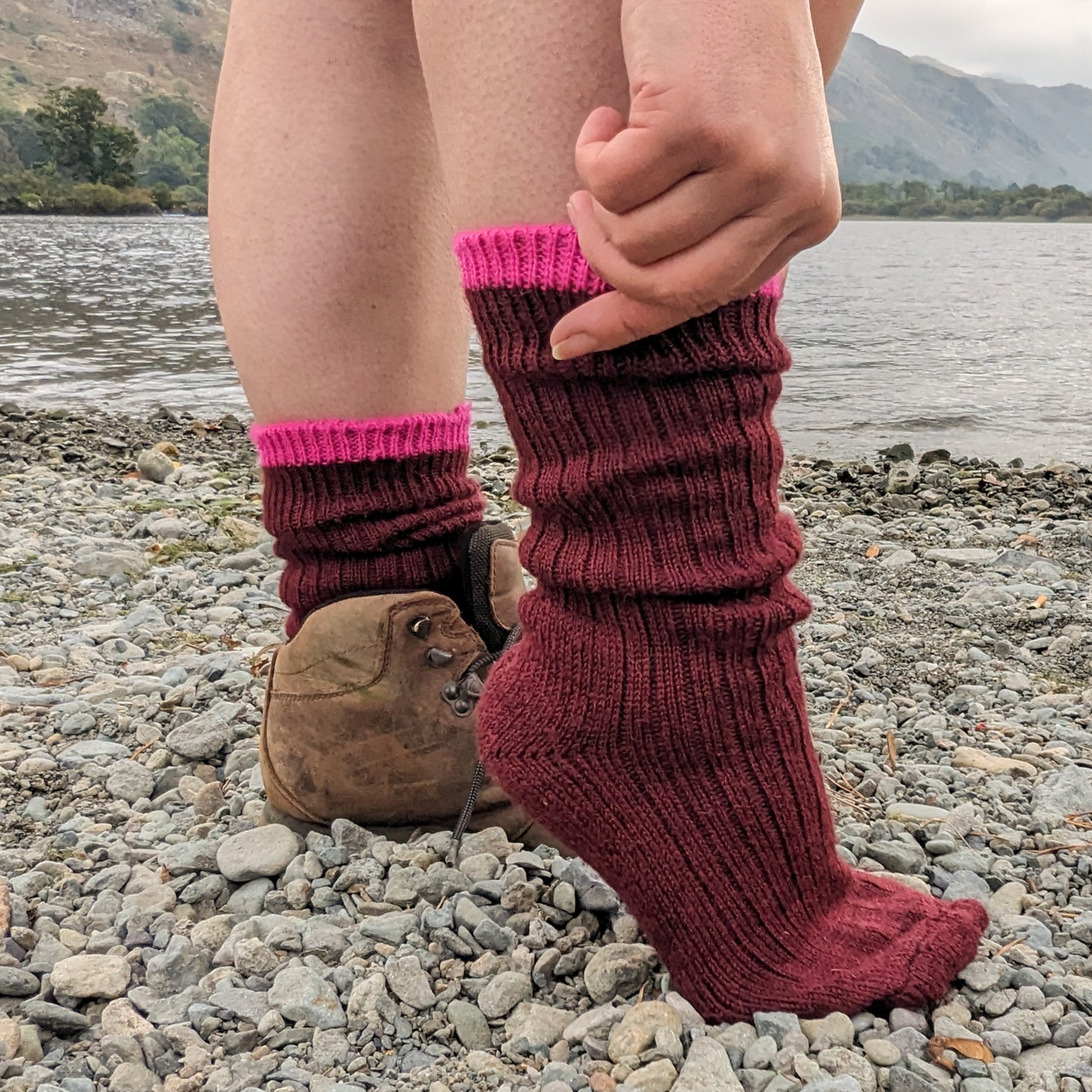 British Wool Socks - Heather and Hot Pink