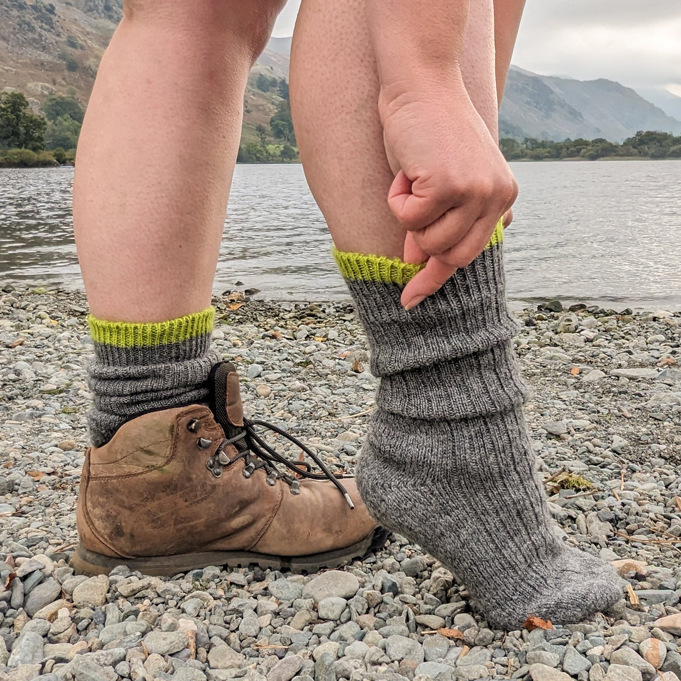 British Wool Socks - Slate and Lichen Lime