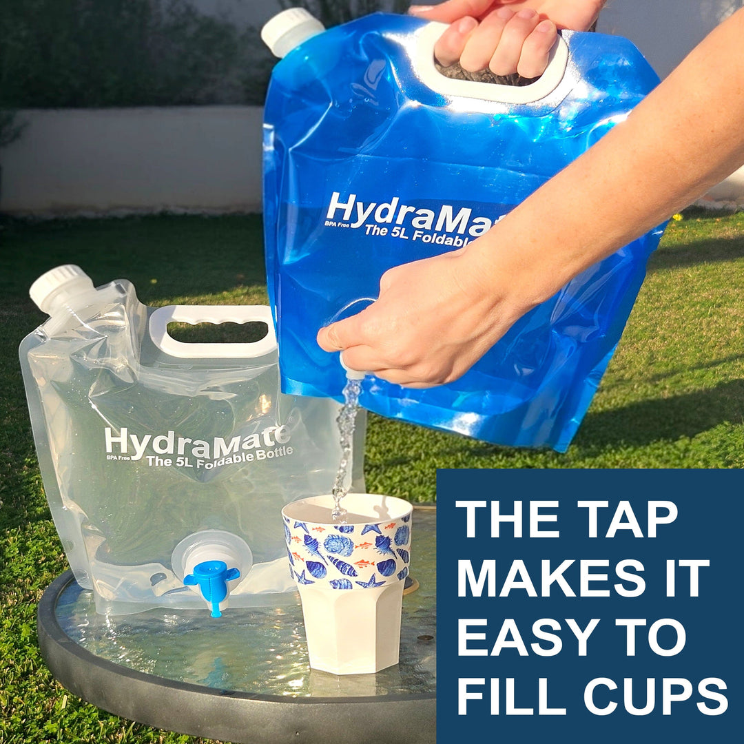 water bottle with tap for camping and festivals