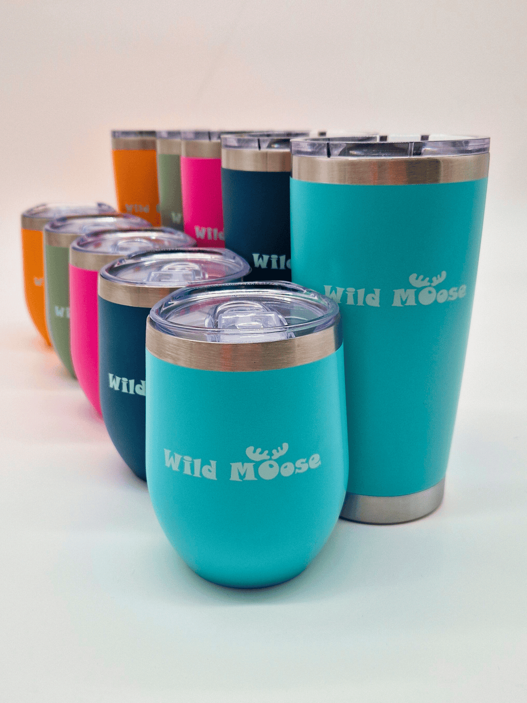 brightly coloured 12oz wine tumblers and 20oz tall tumblers
