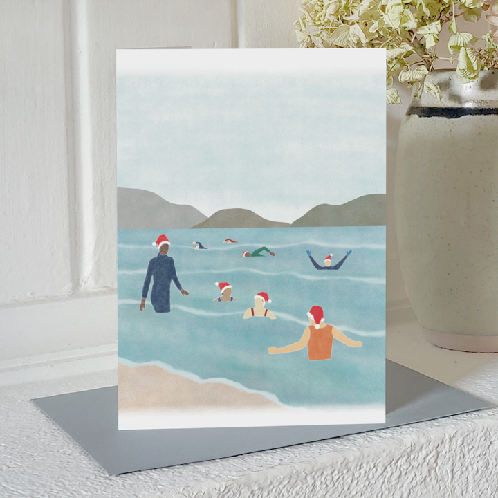 Wild Swimming Christmas Card - Santa Hats
