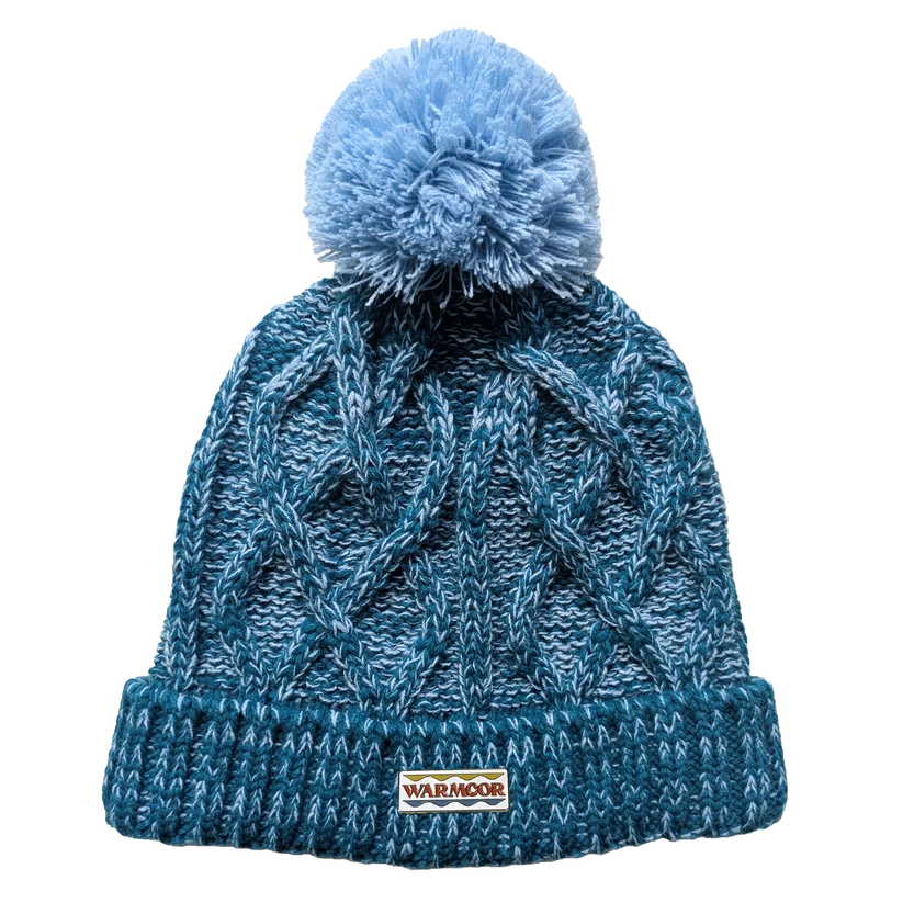 Cable Knit Bobble Hat - Blue &amp; Teal