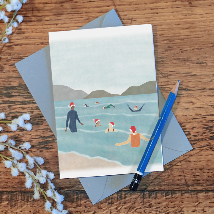 Wild Swimming Christmas Card - Santa Hats