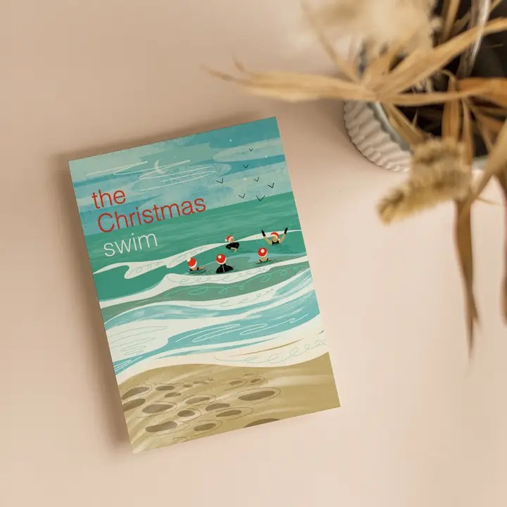 Eco-friendly Christmas Swim card with Kraft envelope - festive card for wild swimming and open water lovers.