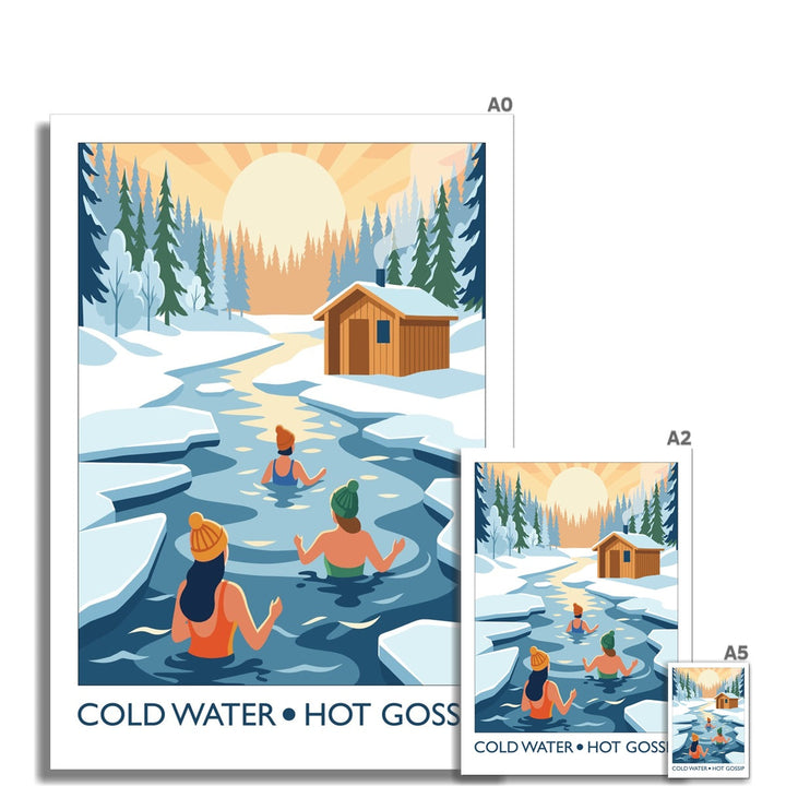 Cold Water Hot Gossip wild swimming art print shown in multiple size options