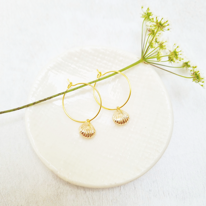 Gold Plated Seashell Hoop Earrings in a Bottle