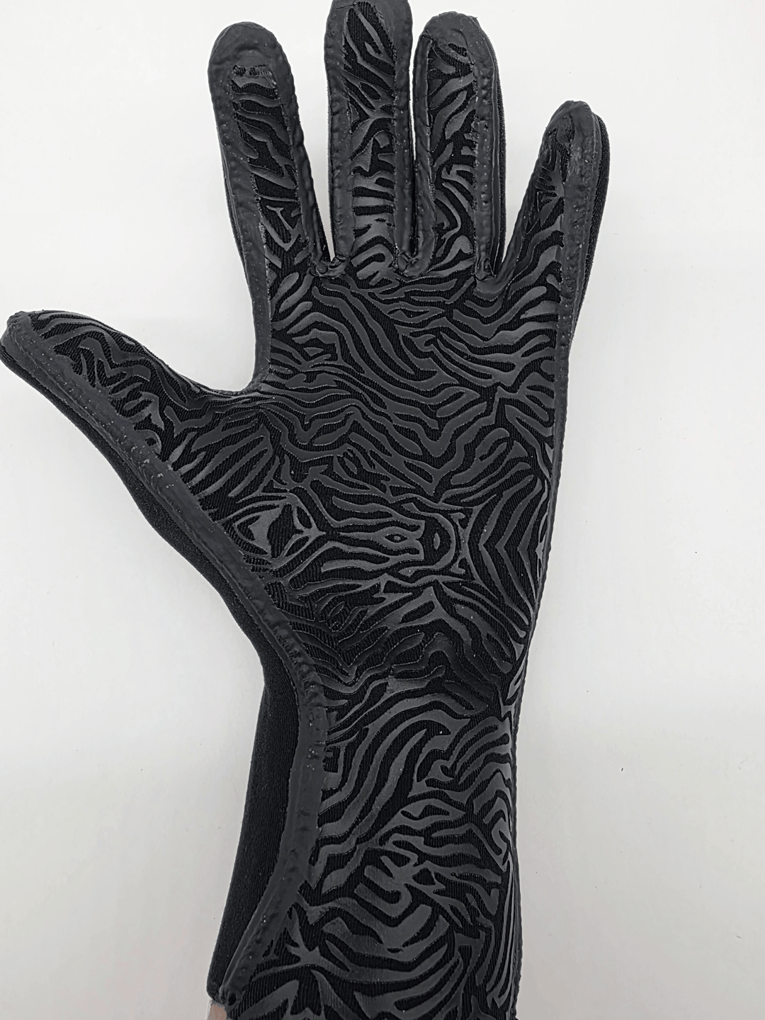 Black textured animal palm print on glove on a white background
