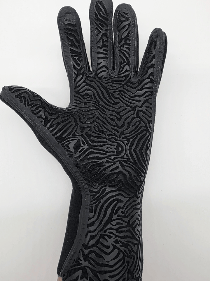 Black textured animal palm print on glove on a white background